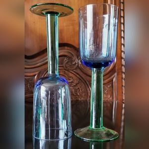 (2) Vntg Handblown 8oz 8 1/8" Tall Wine Glasses